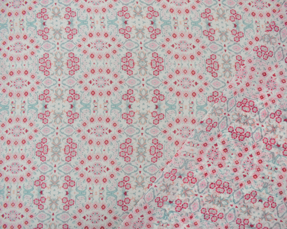 Pink-White-Multi Poly Floral Printed Chiffon Woven Fabric