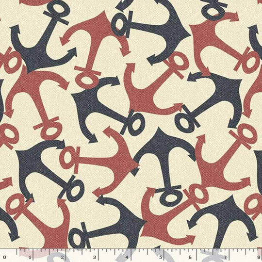 Regatta Anchors Cream Cotton 44"/45" Fabric Per Yard