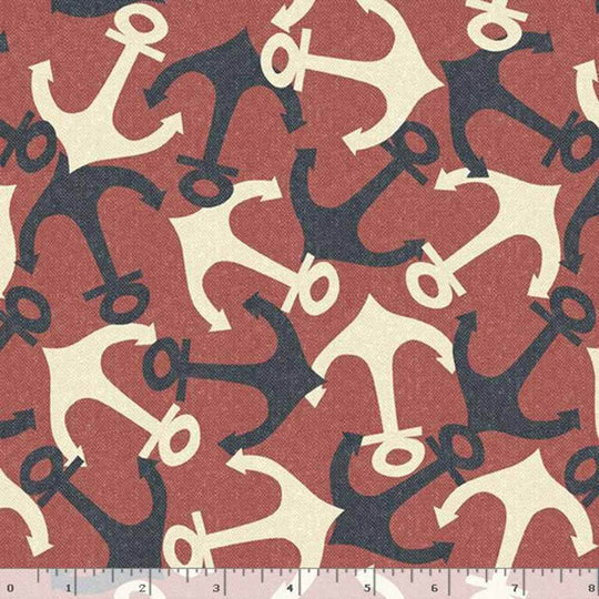 Regatta Anchors Red Cotton 44"/45" Fabric Per Yard