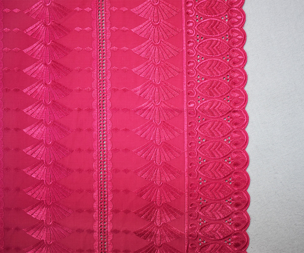 Pink Polyester Embroidered Fan Eyelet Scallop Woven Fabric