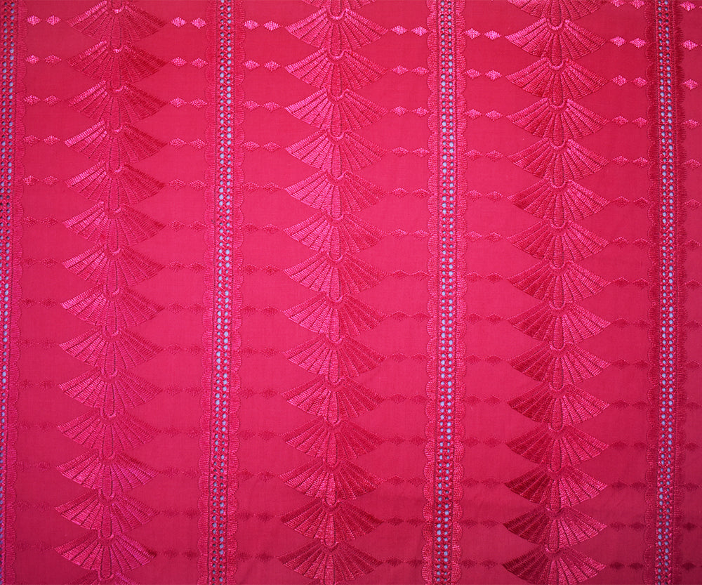 Pink Polyester Embroidered Fan Eyelet Scallop Woven Fabric
