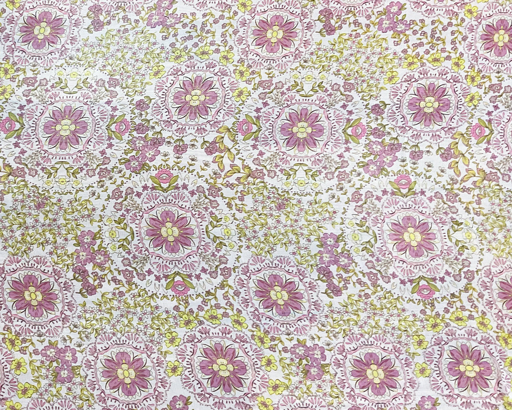 Pink-Yellow-Multi Poly Floral Printed Crinkle Yoryu Chiffon Woven Fabric