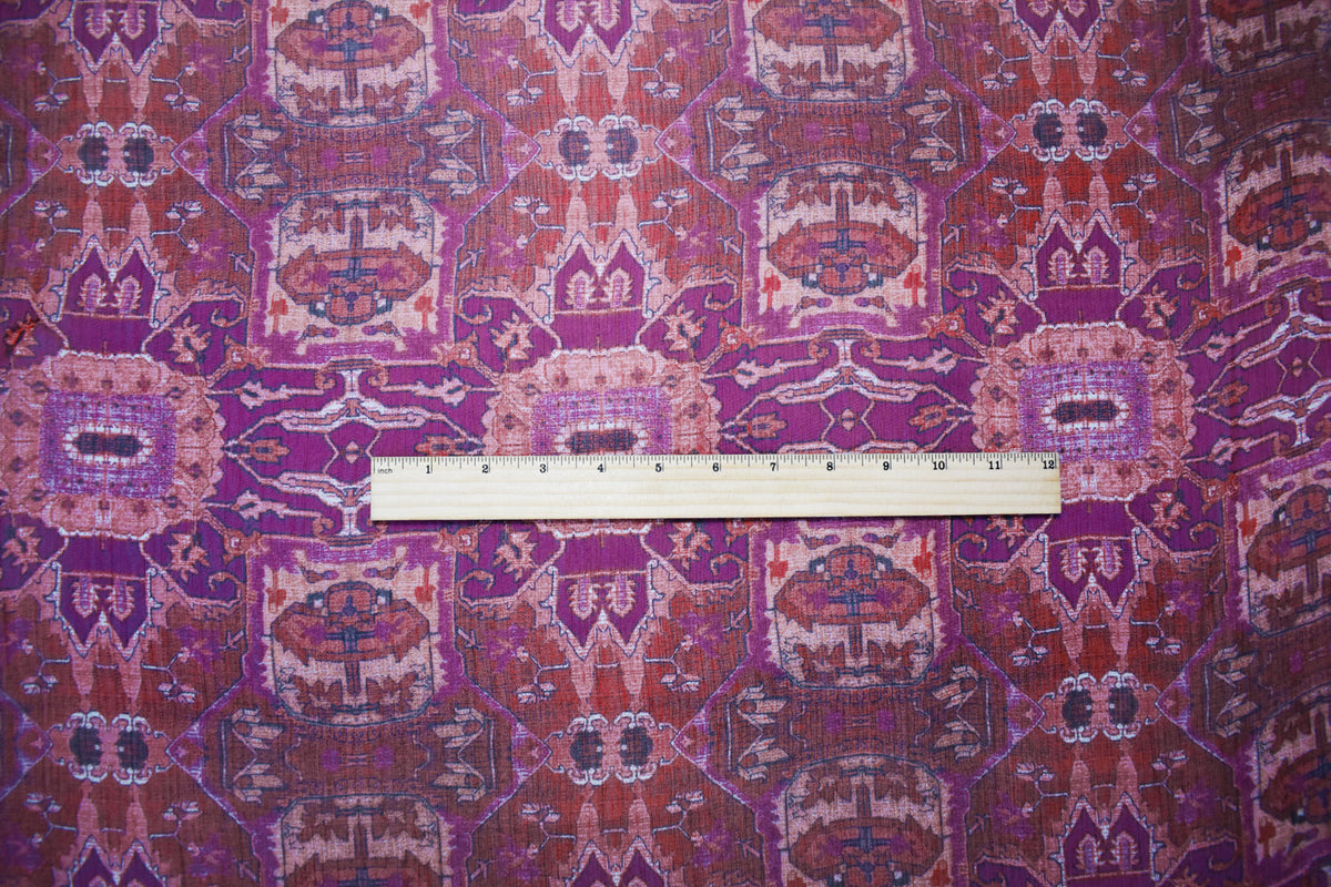 Purple-Red-Multi Poly Aztec Printed Crinkle Yoryu Chiffon Woven Fabric