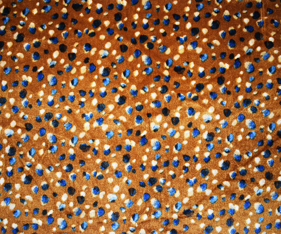 Brown-Multi Poly Stretch Abstract Printed Velvet Knit Fabric