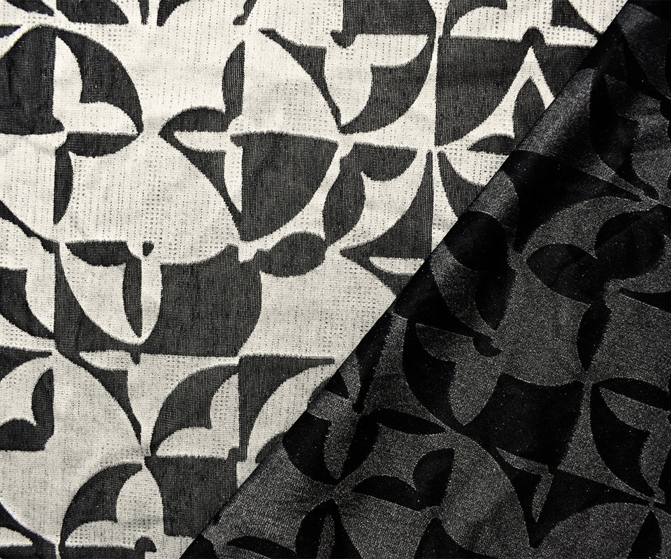 Silver-Black Rayon-Poly Abstract Burnout Velvet Mesh Knit Fabric