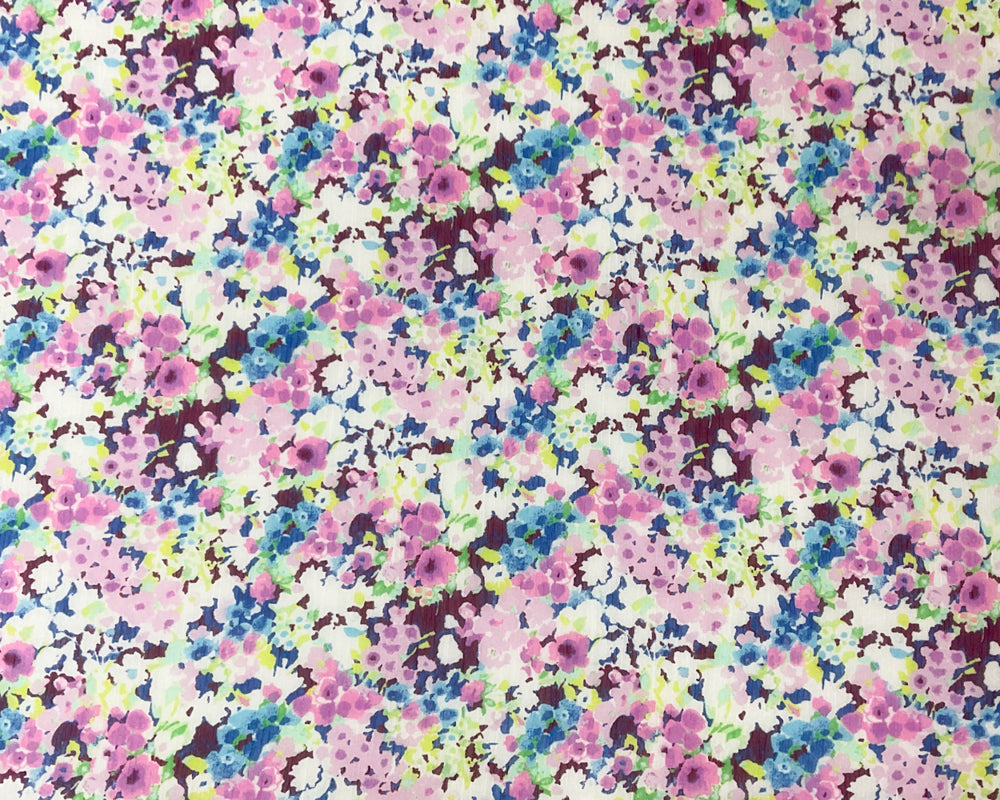 Purple-Multi Poly Floral Print Crinkle Yoryu Chiffon Woven Fabric