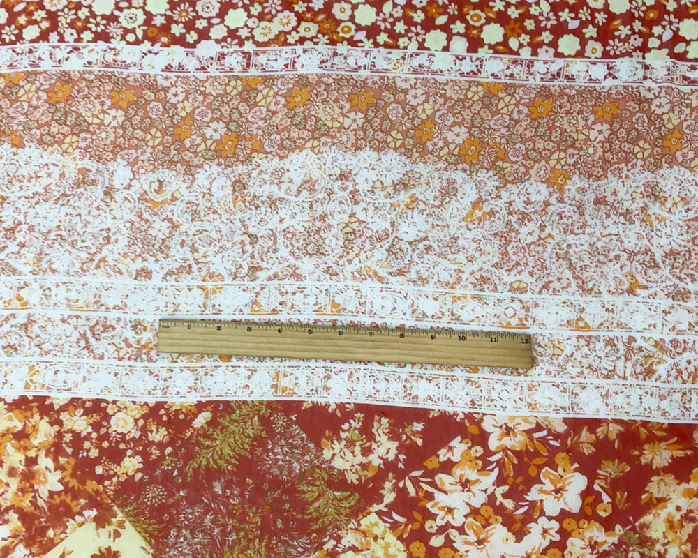 Red-Multi Poly Floral Printed Crinkle Yoryu Chiffon Woven Fabric