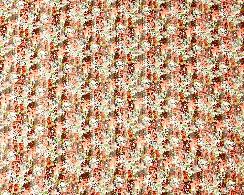 Brown-Multi Poly Floral Printed Satin Stripe Chiffon Woven Fabric