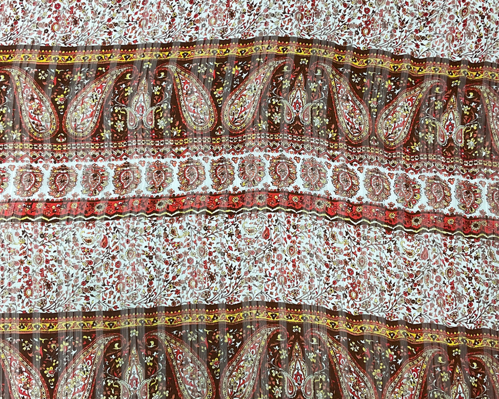 Brown-Multi Poly Paisley Print Satin Stripe Chiffon Woven Fabric