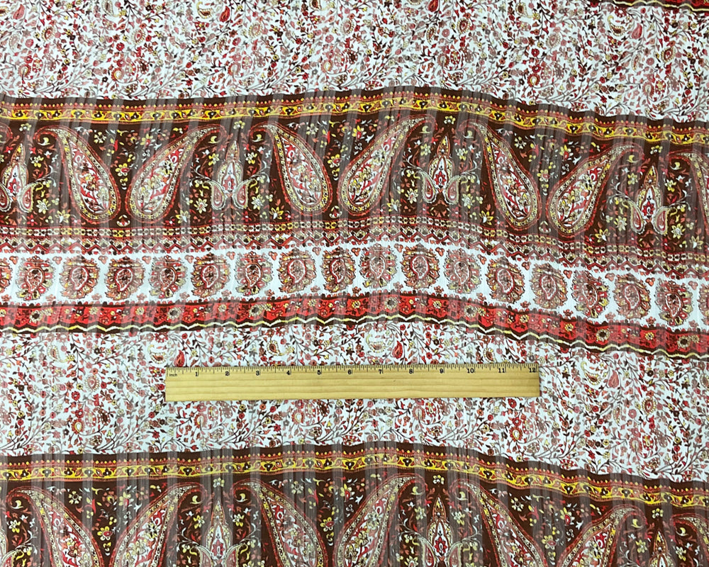 Brown-Multi Poly Paisley Print Satin Stripe Chiffon Woven Fabric