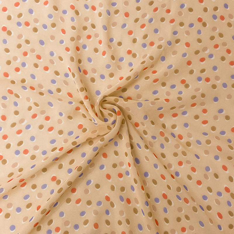 Beige-Purple-Multi Poly Dot Printed Chiffon Woven Fabric