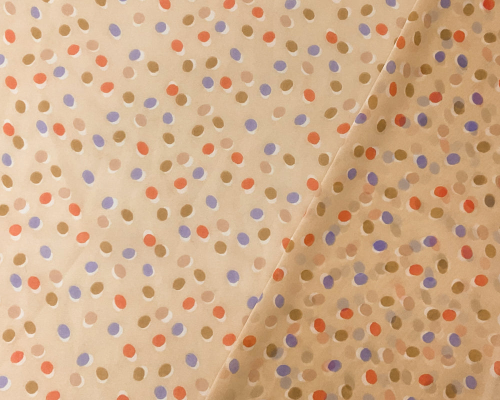 Beige-Purple-Multi Poly Dot Printed Chiffon Woven Fabric
