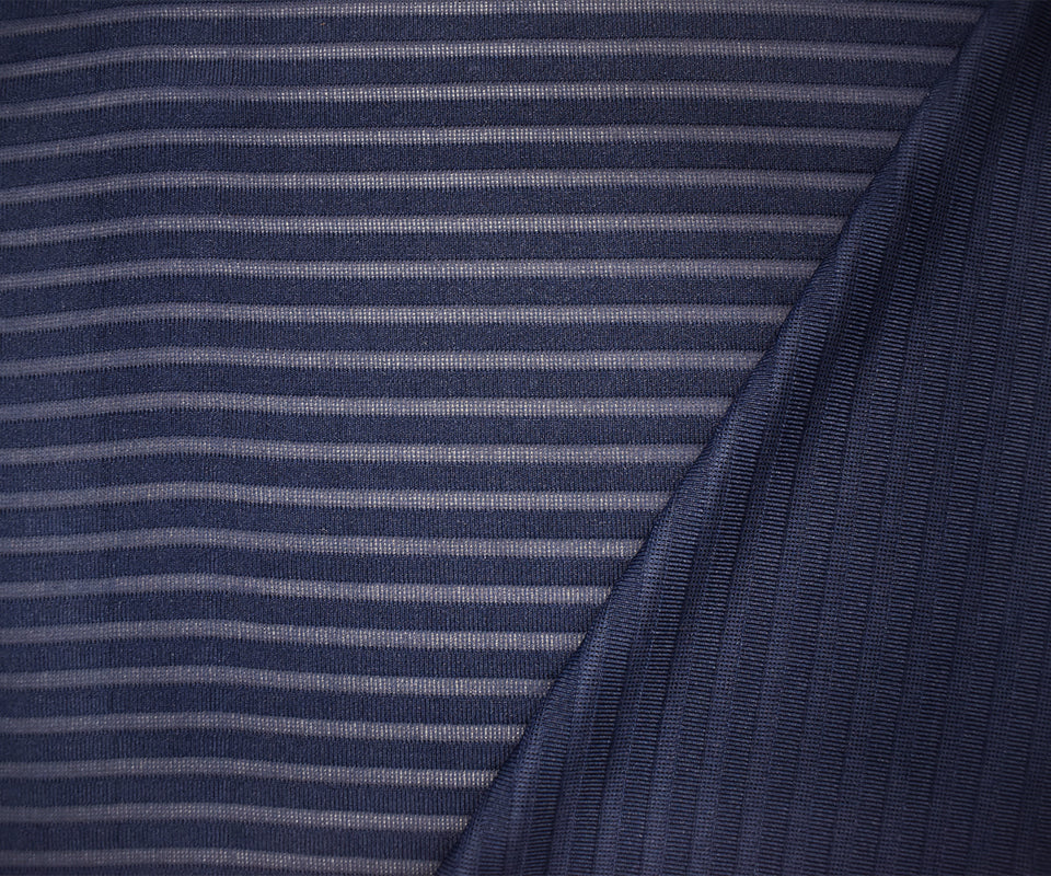 Dark Blue Poly Blend Stretch Stripe Knit Fabric