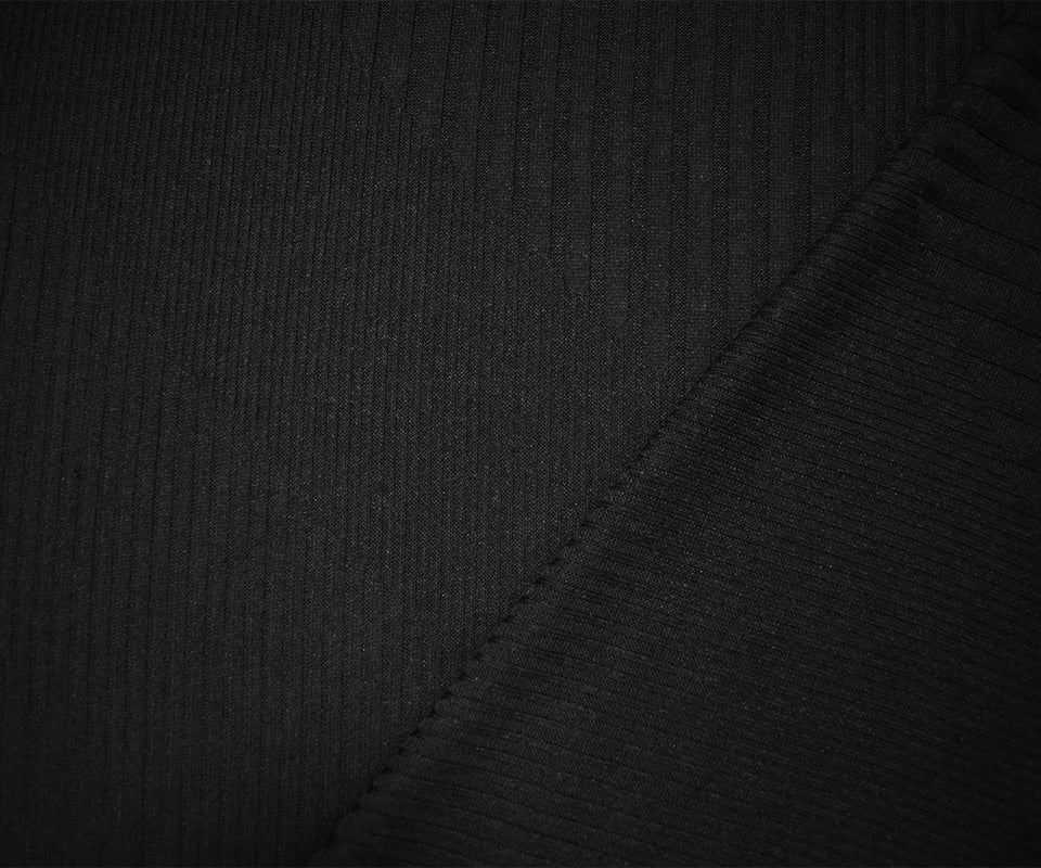 Black Poly Blend Stretch Irregular Rib Knit Fabric