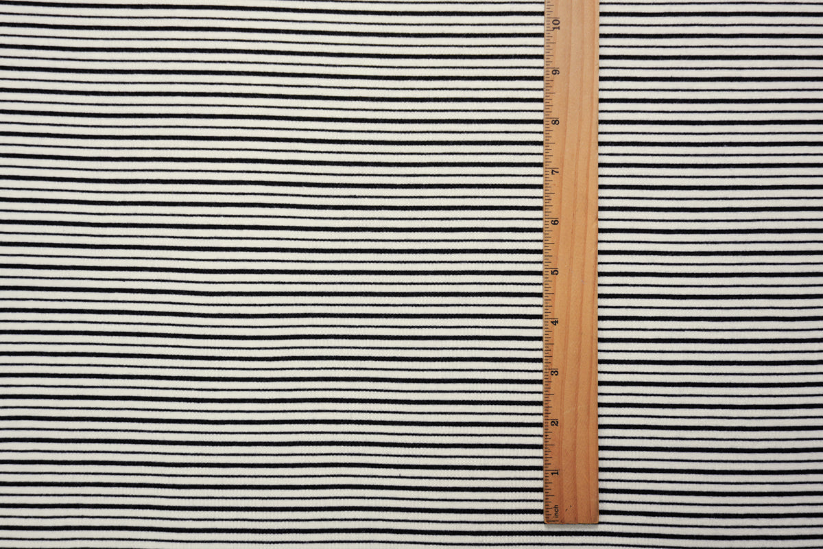 Black-Ivory Rayon Spandex Stretch Stripe Jersey Knit Fabric