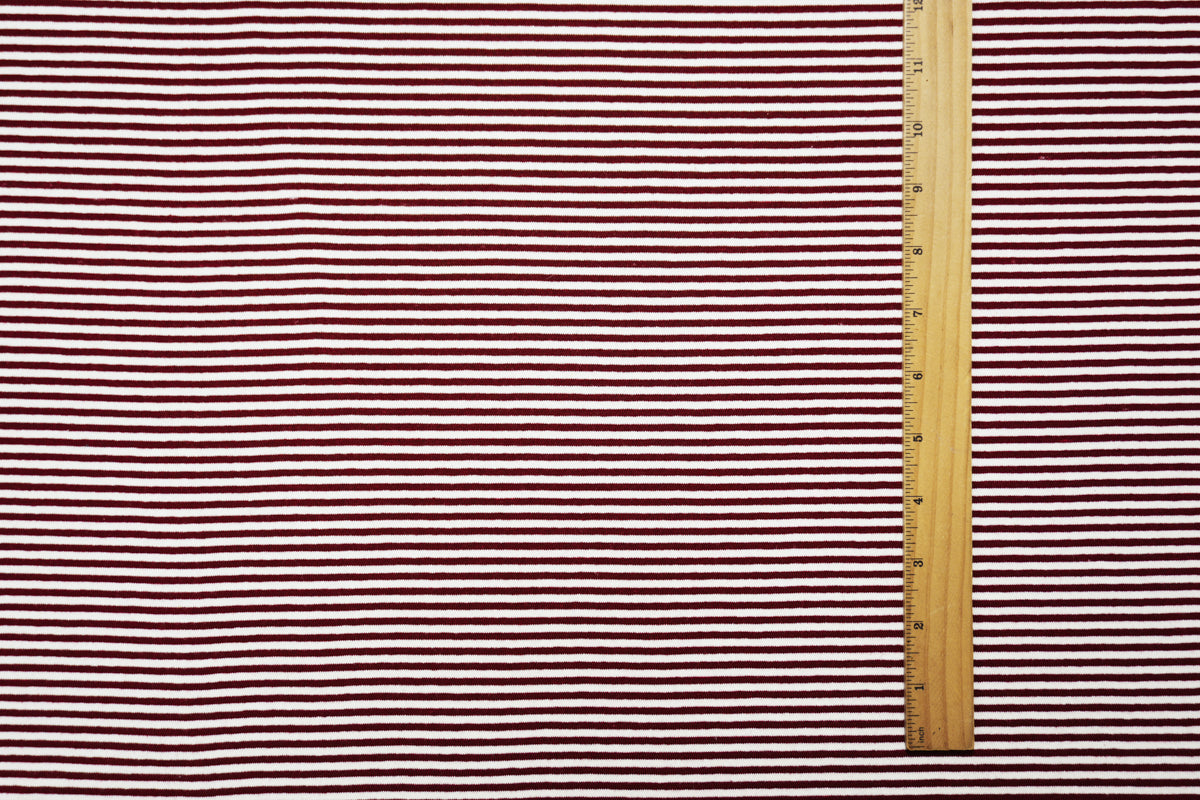Red-Ivory Poly Blend Stretch Stripe Jersey Knit Fabric