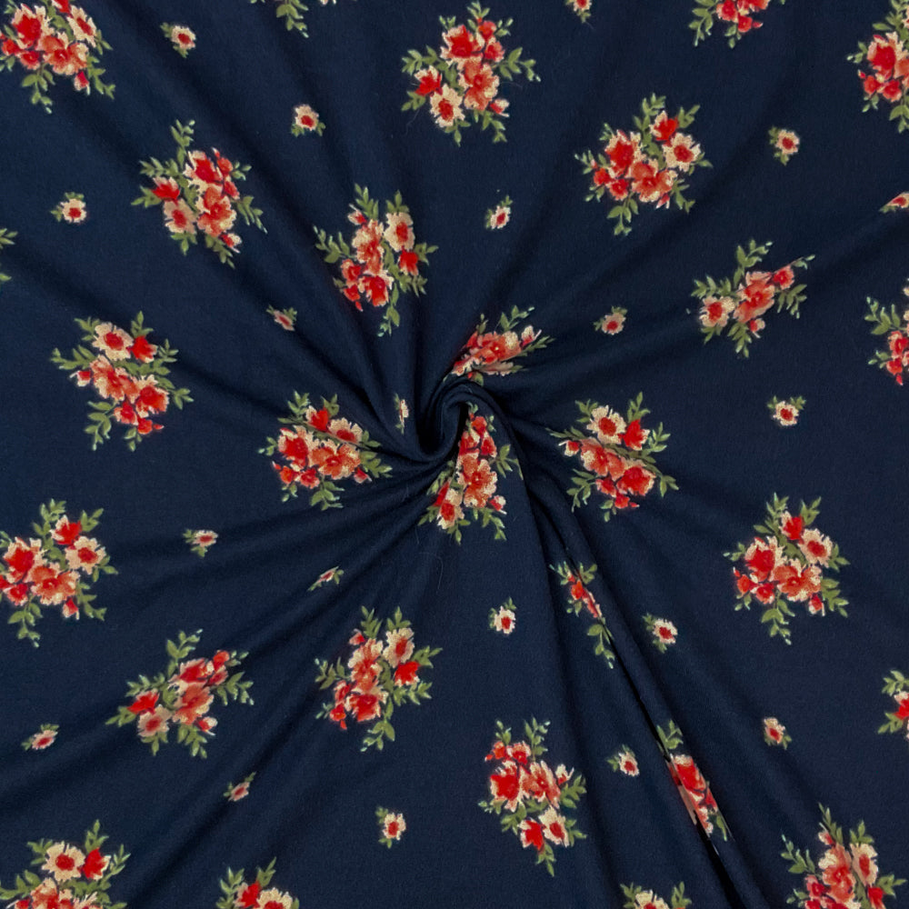 Navy Blue-Multi Poly Stretch Spandex Floral Print DB Jersey Knit Fabric