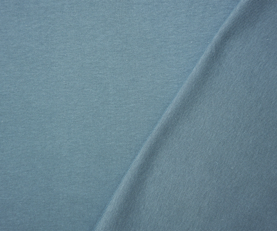 Blue Organic Cotton Solid 1X1 Rib Knit Fabric