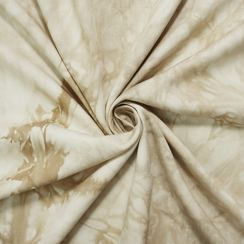 Brown-Beige Rayon Tie Dye Printed Twill Woven Fabric