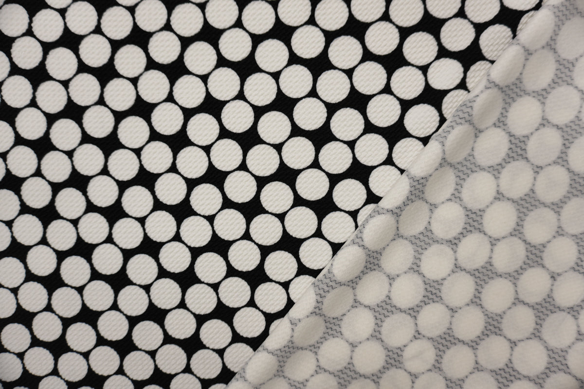 Black-White Poly Dot Print Liverpool Double Knit Fabric
