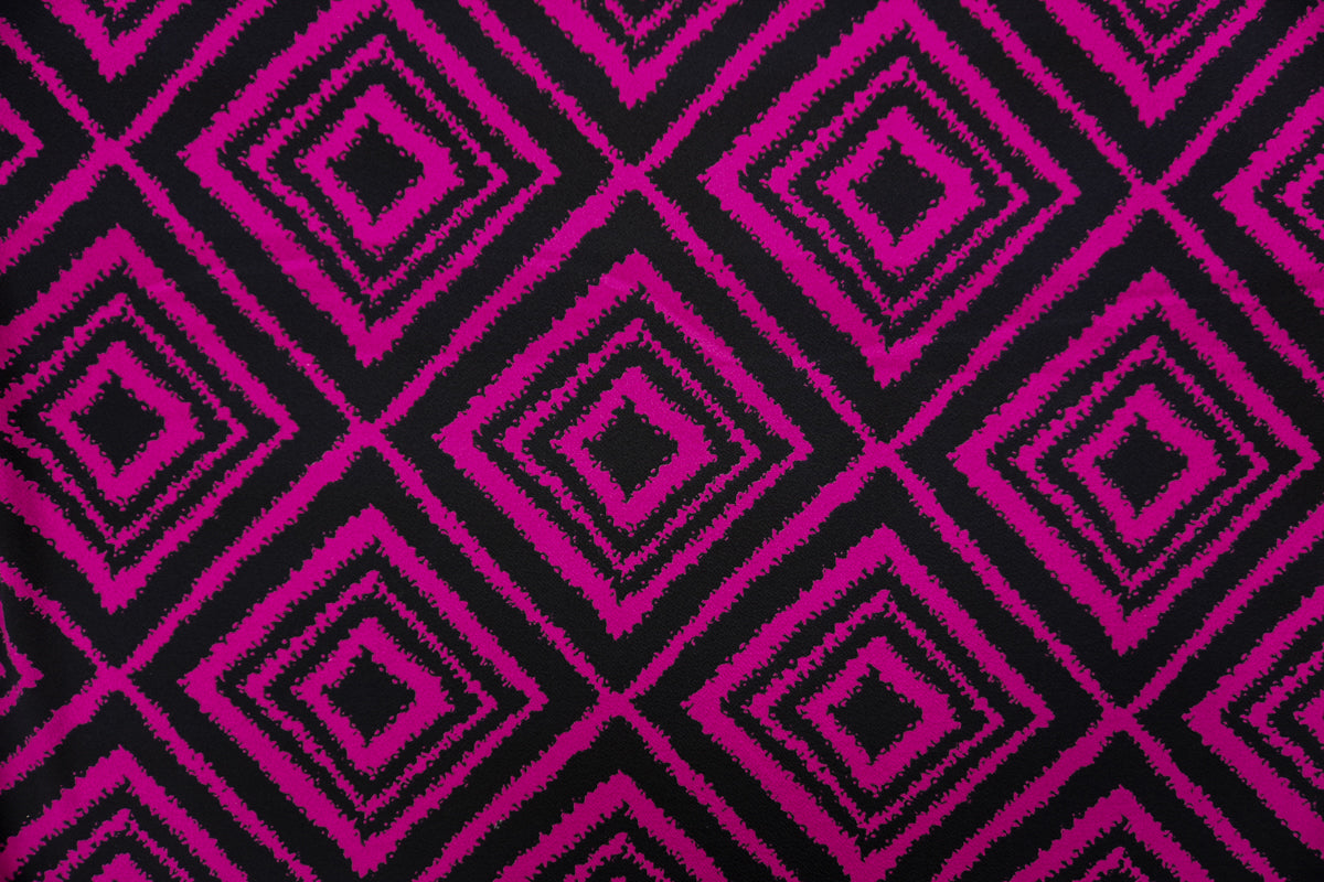 Pink-Black Poly Diamond Print Liverpool Double Knit Fabric