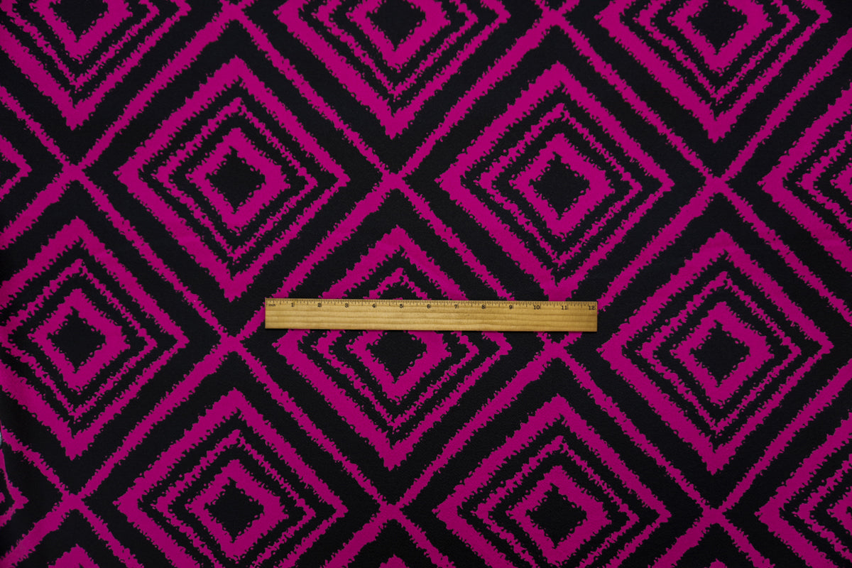 Pink-Black Poly Diamond Print Liverpool Double Knit Fabric