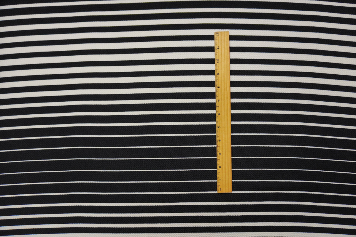 Black-White Poly Stripe Print Liverpool Double Knit Fabric