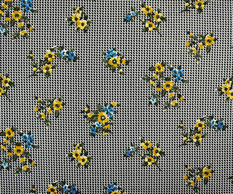 Black-Multi Poly Floral Print Liverpool Double Knit Fabric