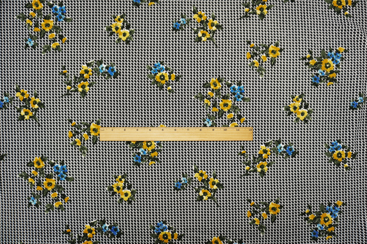 Black-Multi Poly Floral Print Liverpool Double Knit Fabric