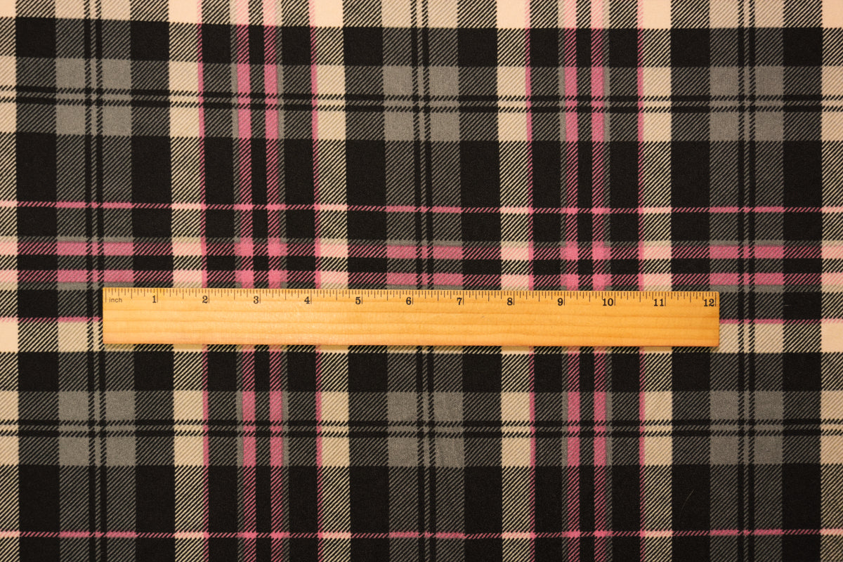 Black-Pink-Multi Poly Stretch Plaid Printed Double Knit Fabric