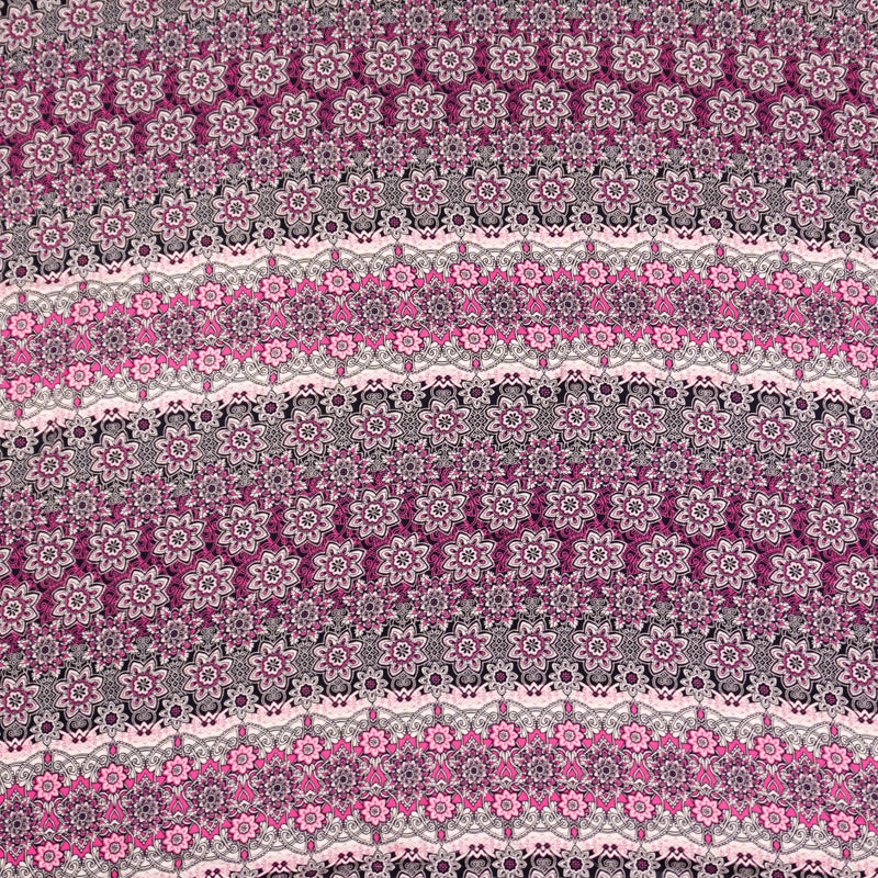 Black-Pink-Multi Rayon Floral Moroccan Printed Challis Woven Fabric