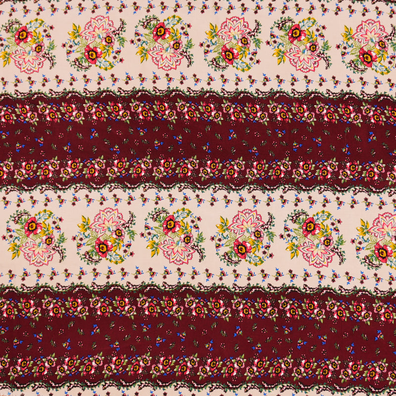 Red-Multi Rayon Floral Washable Printed Challis Woven Fabric