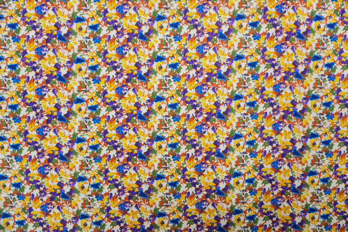 Brown-Yellow-Multi Rayon Floral Printed Voile Woven Fabric