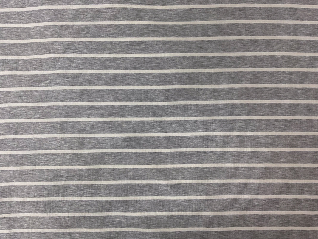 Gray-White Poly Rayon Stretch Stripe Rib Knit Fabric