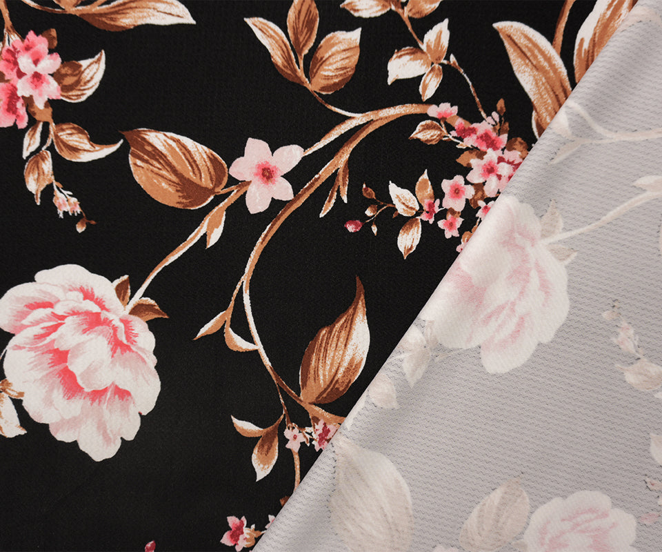 Black-Pink-Multi Poly Stretch Floral Bullet Double Knit Fabric