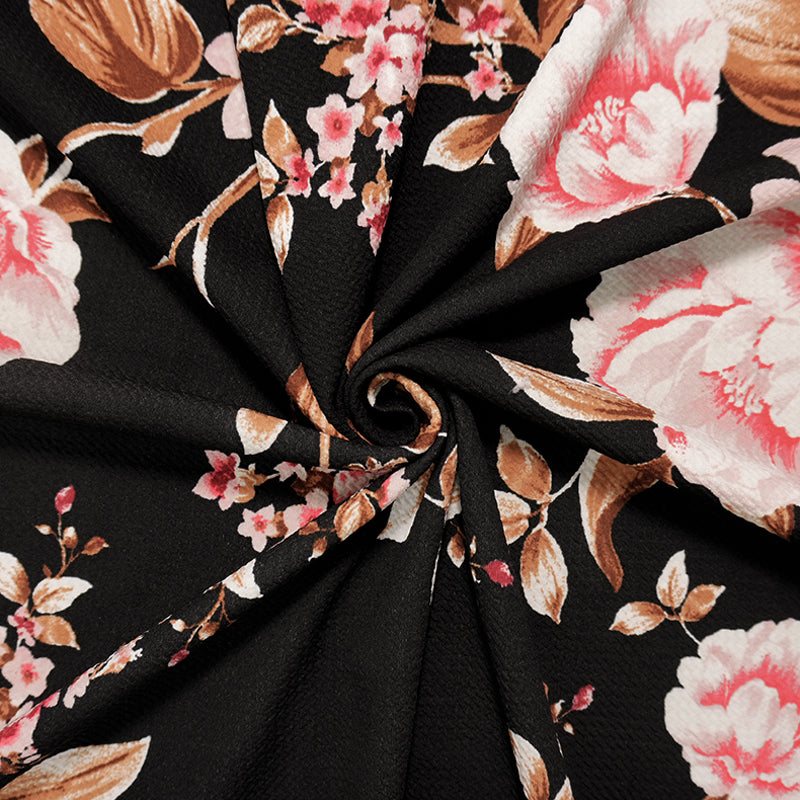 Black-Pink-Multi Poly Stretch Floral Bullet Double Knit Fabric