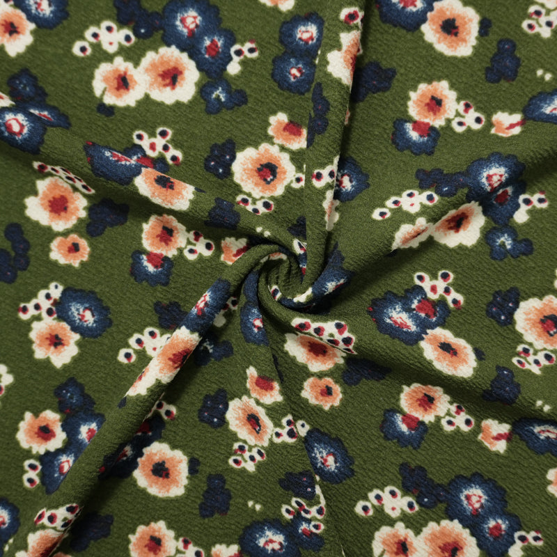 Green-Blue-Multi Poly Stretch Floral Liverpool Double Knit Fabric