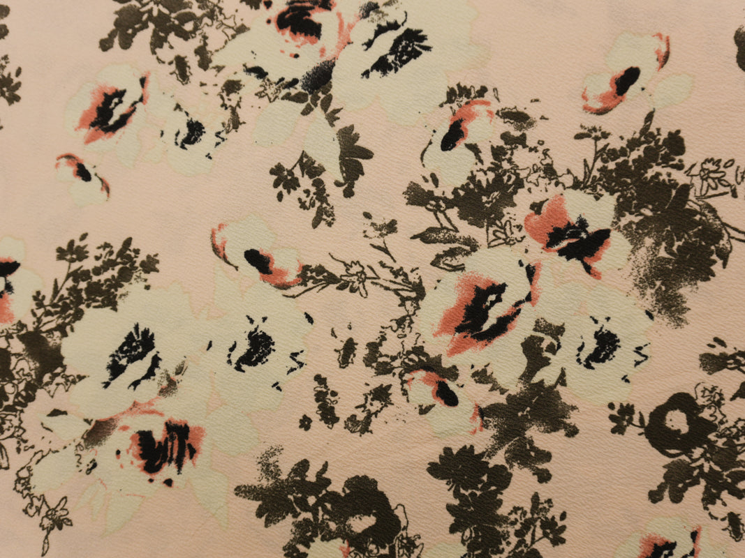 Beige-Coral-Multi Poly Floral Liverpool Double Knit Fabric