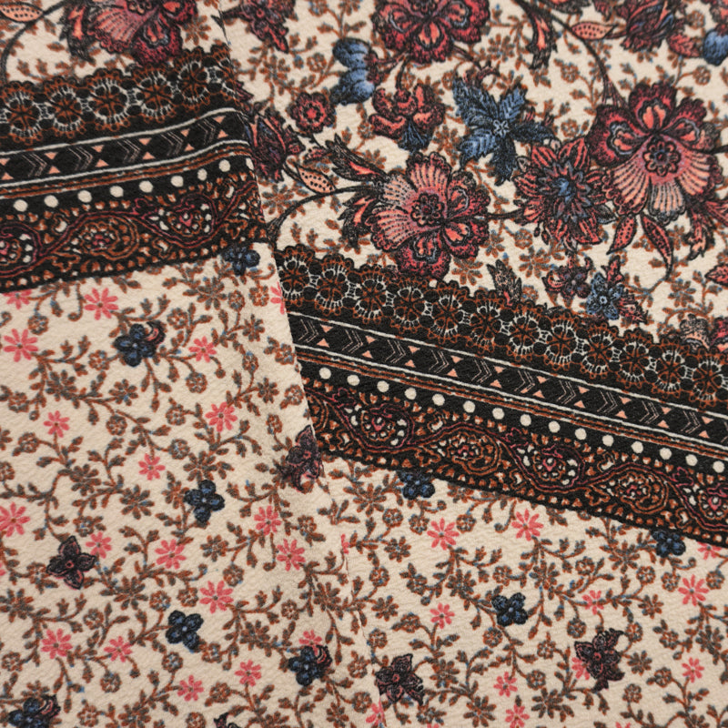 Beige-Multi Poly Stretch Floral Liverpool Double Knit Fabric