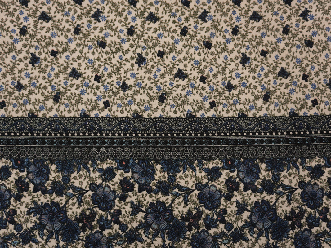 Beige-Black-Multi Poly Floral Liverpool Double Knit Fabric
