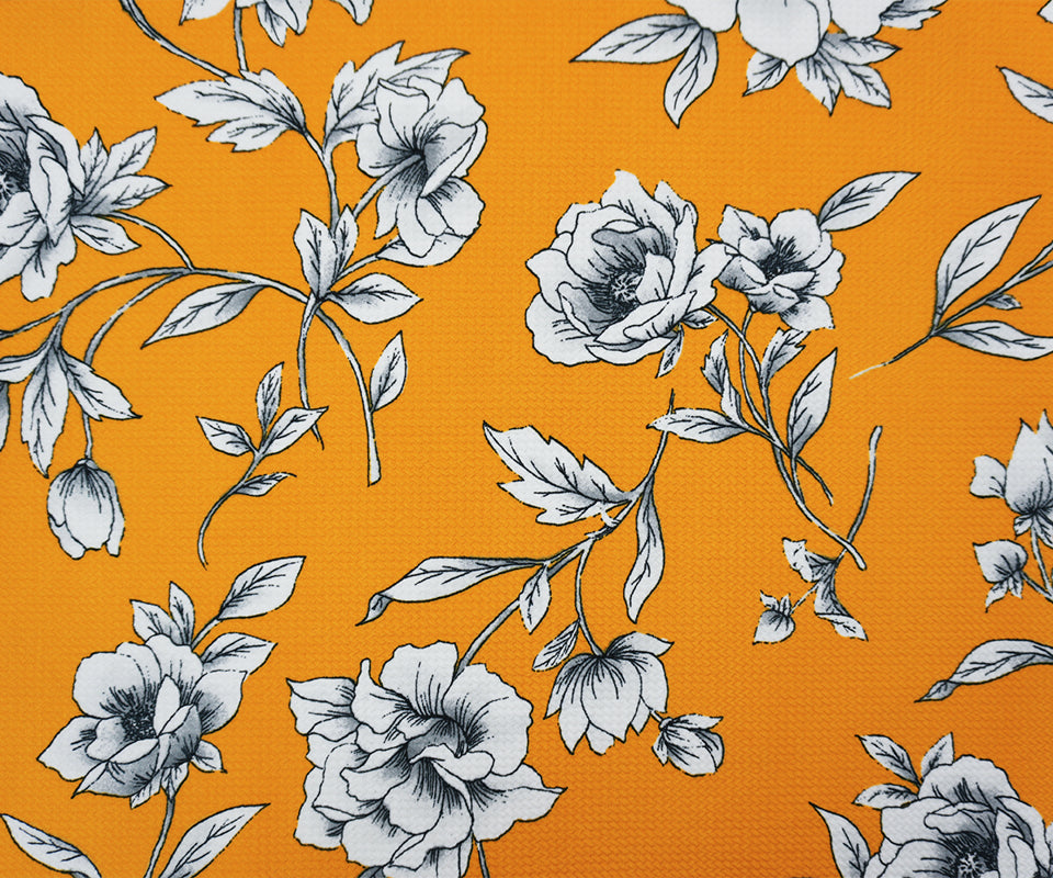 Mustard Yellow-Multi Poly Floral Bullet Double Knit Fabric