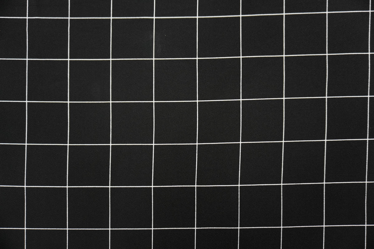 Black-White Poly Check Printed Liverpool Double Knit Fabric