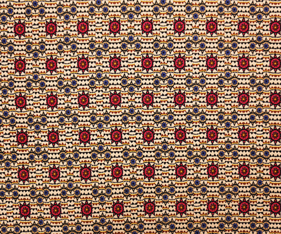 Beige-Red Poly Tribal Printed Liverpool Double Knit Fabric