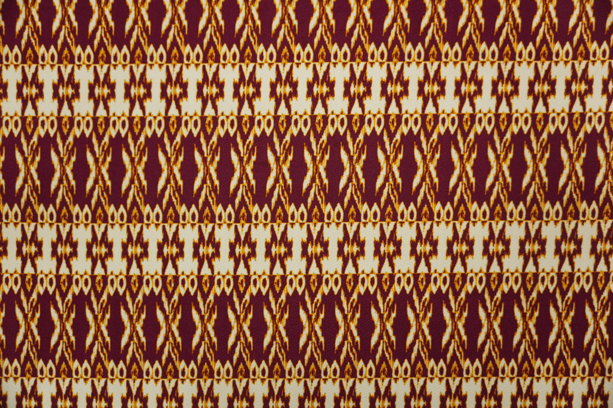 Red-Multi Poly Ikat Printed Liverpool Double Knit Fabric