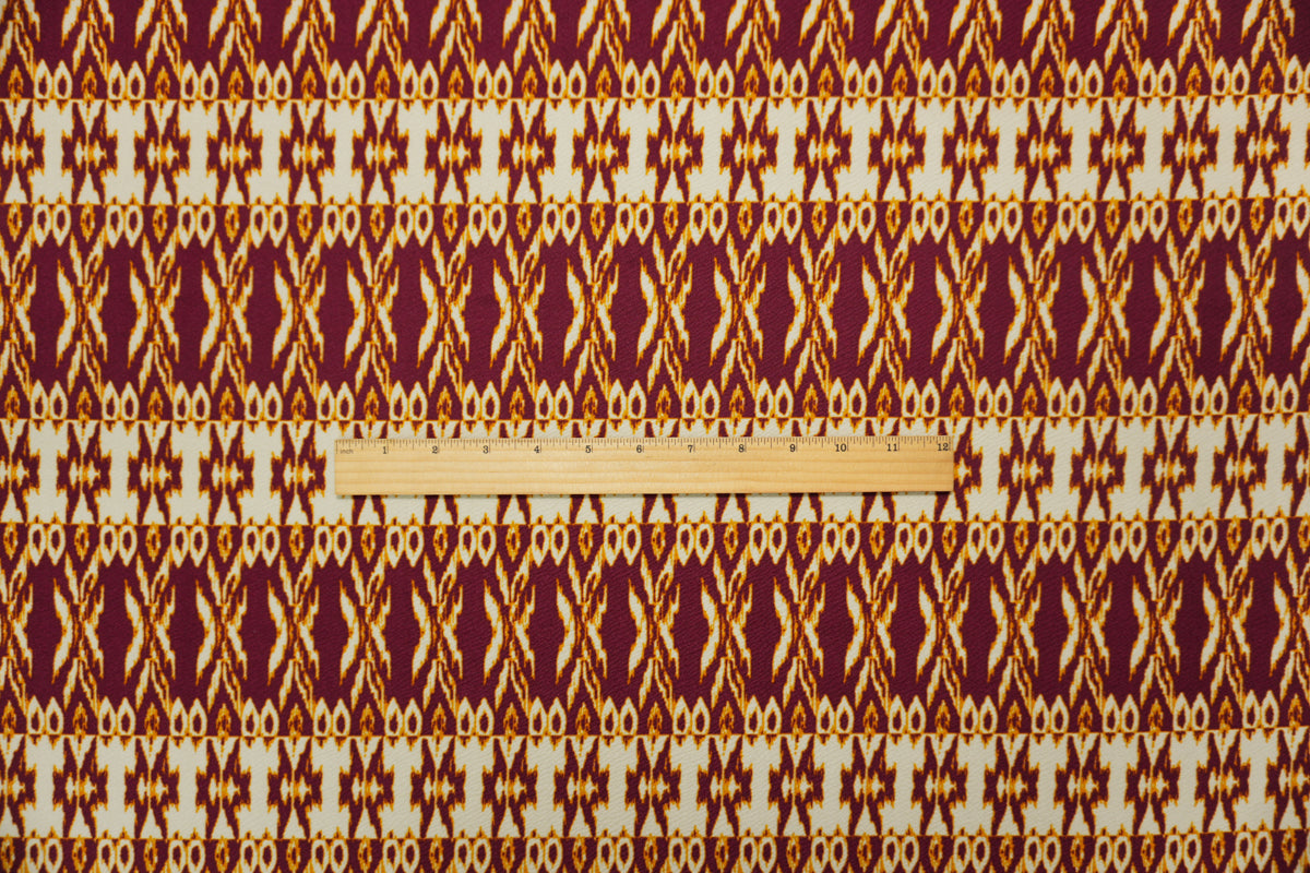 Red-Multi Poly Ikat Printed Liverpool Double Knit Fabric