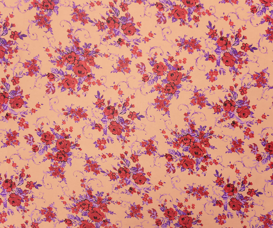 Peach-Purple-Red Poly Floral Printed Chiffon Woven Fabric