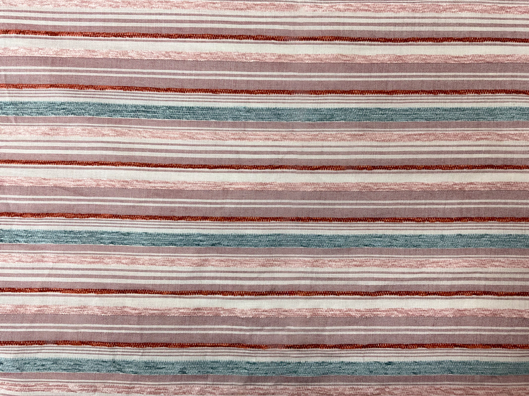 Pink-White-Teal Rayon Stripe Chenille Woven Fabric