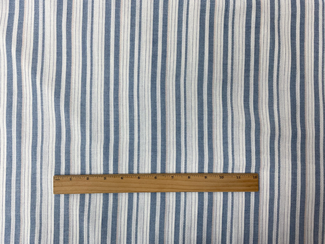 Blue-White-Peach Cotton Rayon Stripe Dobby Woven Fabric