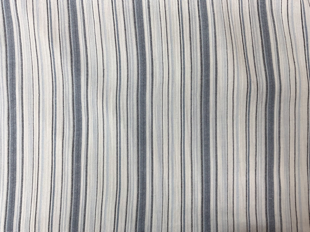 Blue-White Cotton Rayon Stripe Dobby Crepe Woven Fabric