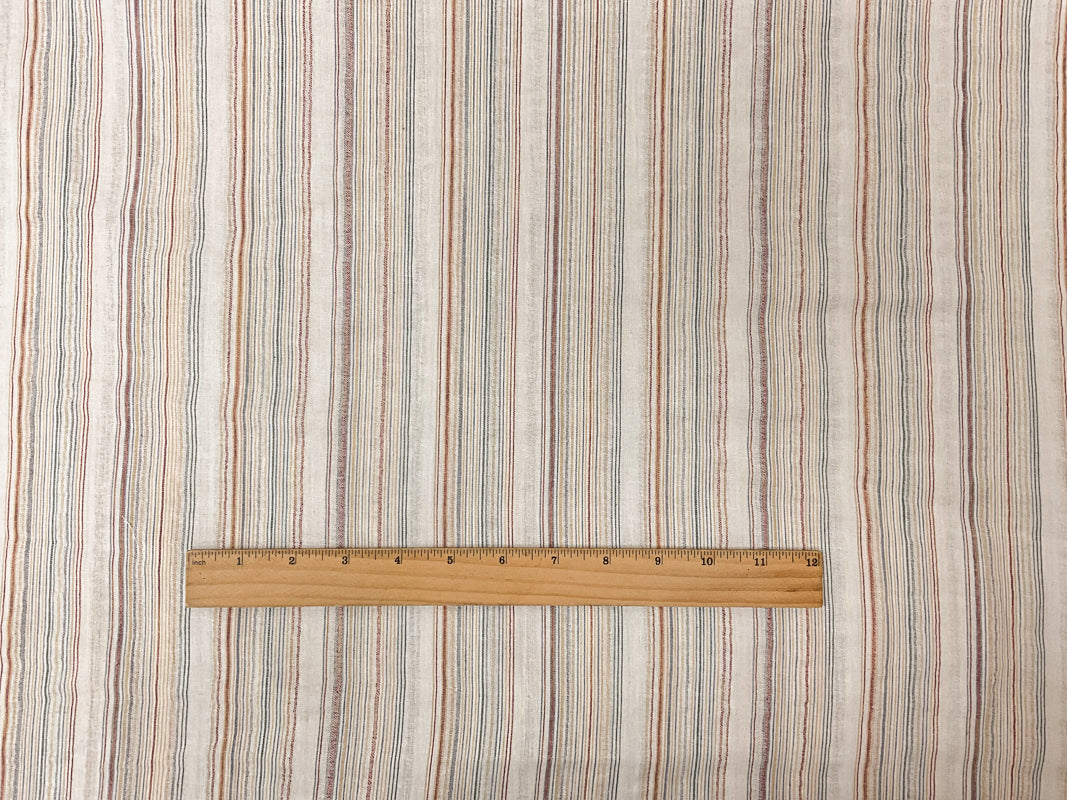 White-Yellow-Multi Cotton Poly Stripe Leno Gauze Woven Fabric